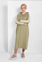 Tesettür giyim YEŞİL ŞERİT DETAYLI KAPÜŞONLU EŞOFMAN CEKET 9419