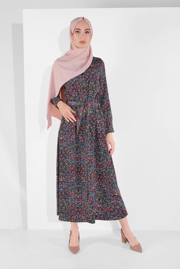 Vêtements hijab  FLORAL PATTERNED DRESS 9744-1  - TRENDTESETTÜR