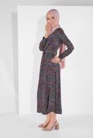 Hijab clothing NAVY BLUE FLORAL PATTERNED DRESS 9744-1 
