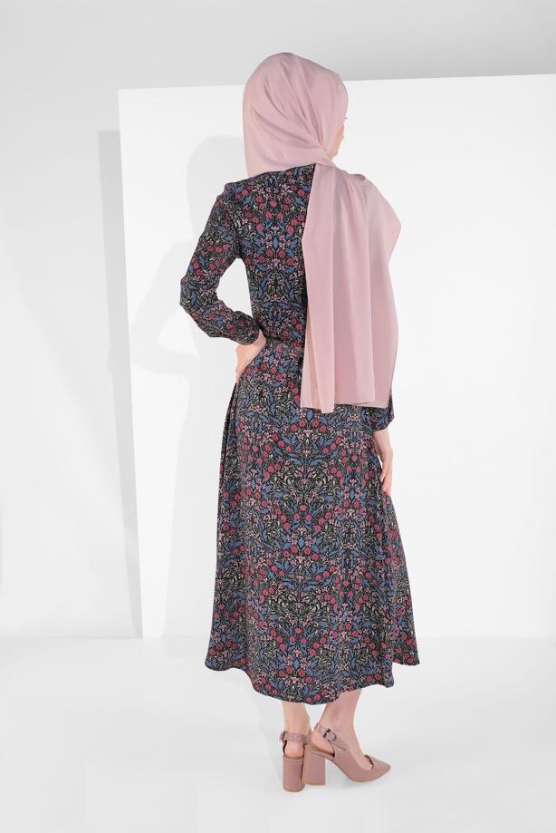 Vêtements hijab  FLORAL PATTERNED DRESS 9744-1  - TRENDTESETTÜR