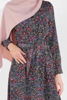 Tesettür giyim LACİVERT ÇİÇEK DESENLİ ELBİSE 9744-1