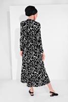 Tesettür giyim SİYAH BOYDAN DÜĞMELİ BELİ KUŞAKLI ELBİSE 9744-2