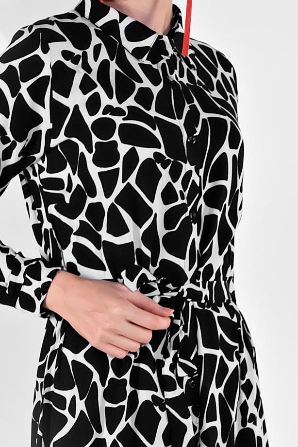 Tesettür giyim  BOYDAN DÜĞMELİ BELİ KUŞAKLI ELBİSE 9744-2  - TRENDTESETTÜR