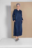 Tesettür giyim LACİVERT KAPÜŞONLU CEPLİ TRENÇKOT 032