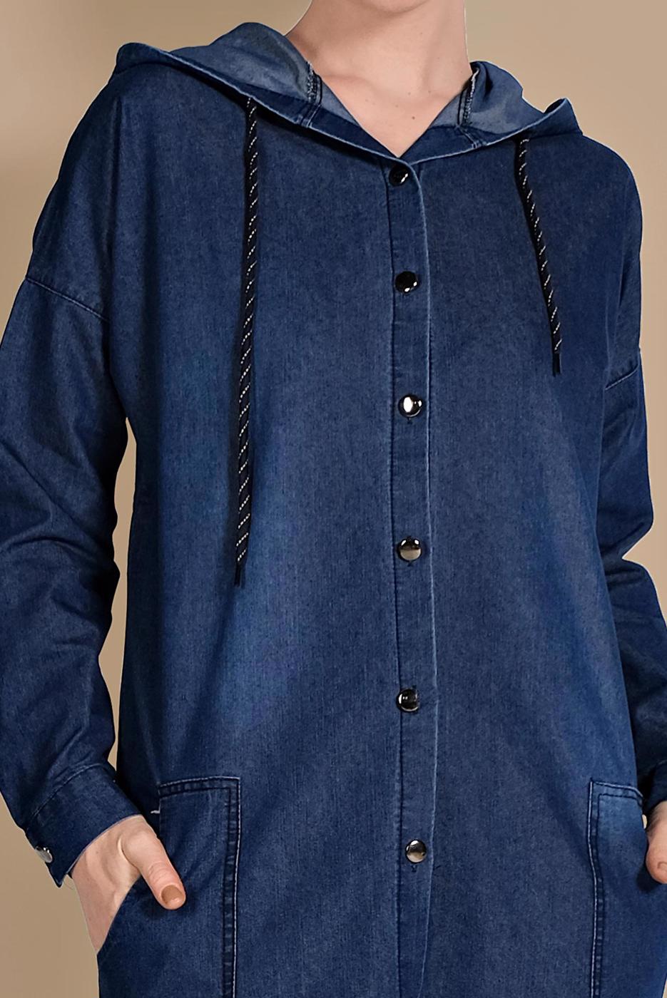 Tesettür giyim LACİVERT KAPÜŞONLU CEPLİ TRENÇKOT 032