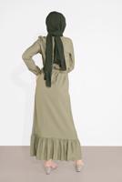 Tesettür giyim HAKİ BOYDAN DÜĞMELİ KUŞAKLI ELBİSE 0301