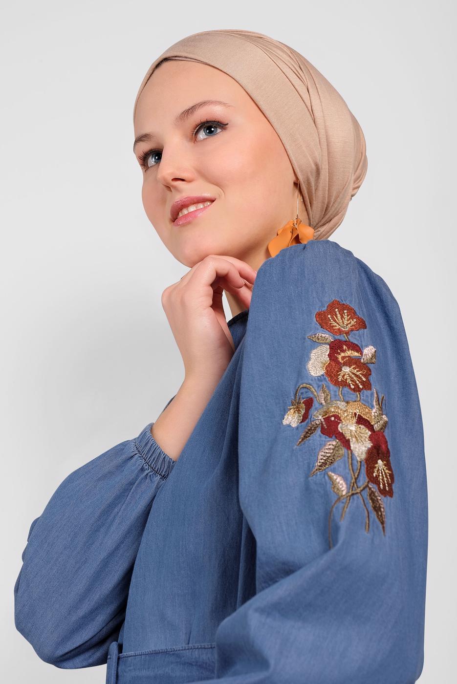 Hijab clothing NAVY BLUE EMBROIDERED DENIM DRESS 575 