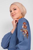 Hijab clothing NAVY BLUE EMBROIDERED DENIM DRESS 575 