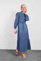 Hijab clothing NAVY BLUE EMBROIDERED DENIM DRESS 575 