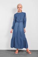 Hijab clothing NAVY BLUE EMBROIDERED DENIM DRESS 575 