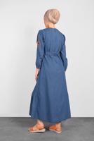 Hijab clothing NAVY BLUE EMBROIDERED DENIM DRESS 575 