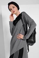 Tesettür giyim GRİ ÇİZGİ DETAYLI SPOR ELBİSE 0619