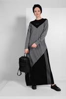 Tesettür giyim GRİ ÇİZGİ DETAYLI SPOR ELBİSE 0619