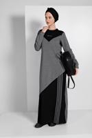 Tesettür giyim GRİ ÇİZGİ DETAYLI SPOR ELBİSE 0619