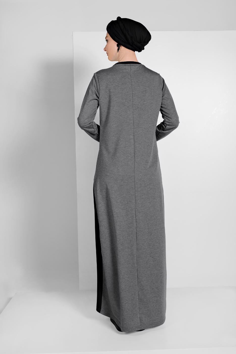 Tesettür giyim GRİ ÇİZGİ DETAYLI SPOR ELBİSE 0619