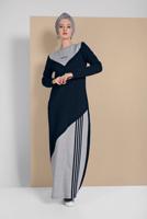 Tesettür giyim LACİVERT ÇİZGİ DETAYLI SPOR ELBİSE 0619