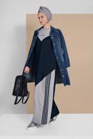 Tesettür giyim LACİVERT ÇİZGİ DETAYLI SPOR ELBİSE 0619