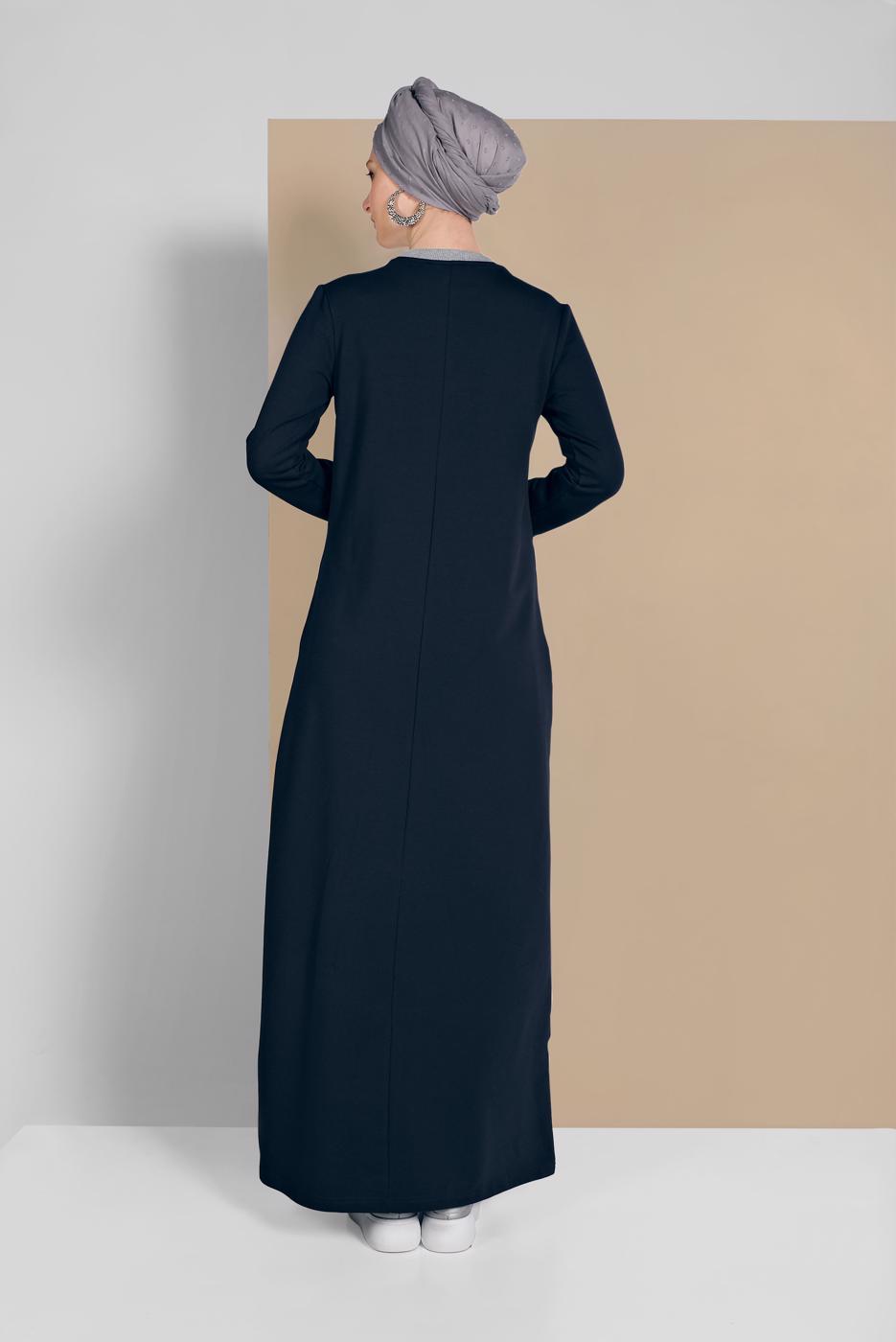 Tesettür giyim LACİVERT ÇİZGİ DETAYLI SPOR ELBİSE 0619