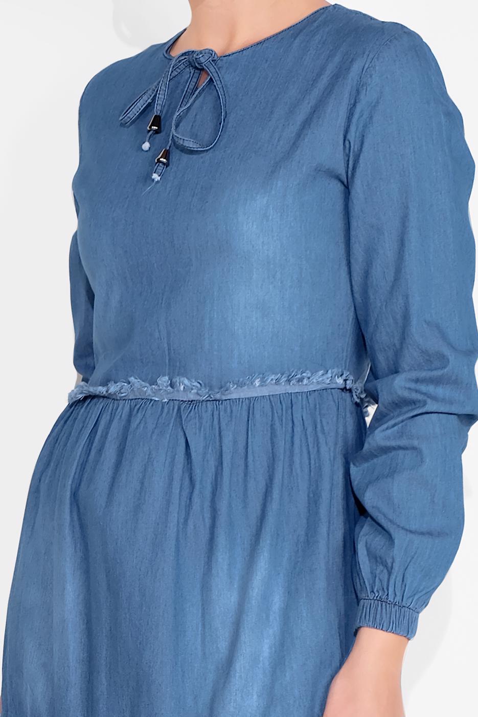 Tesettür giyim LACİVERT YAKASI BAĞCIKLI DENİM ELBİSE  714 