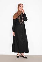 Tesettür giyim SİYAH NAKIŞ İŞLEMELİ ELBİSE 736