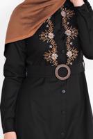 Tesettür giyim SİYAH NAKIŞ İŞLEMELİ ELBİSE 736