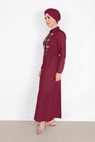 Tesettür giyim BORDO NAKIŞ İŞLEMELİ ELBİSE 736