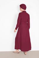 Tesettür giyim BORDO NAKIŞ İŞLEMELİ ELBİSE 736