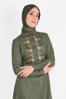 Tesettür giyim HAKİ NAKIŞ İŞLEMELİ ELBİSE 736