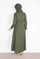 Tesettür giyim HAKİ NAKIŞ İŞLEMELİ ELBİSE 736