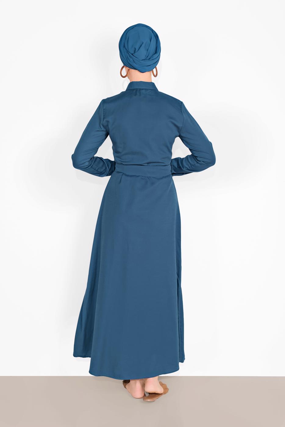 Tesettür giyim MAVİ NAKIŞ İŞLEMELİ ELBİSE 736