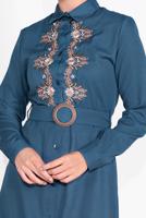 Tesettür giyim MAVİ NAKIŞ İŞLEMELİ ELBİSE 736