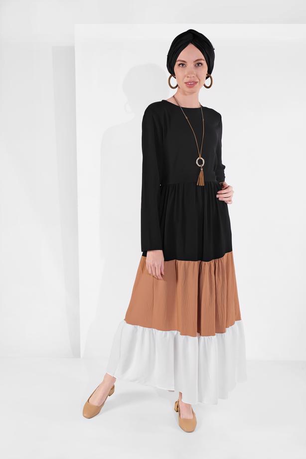 Vêtements hijab  COLORBLOCKED FLOUNCE DRESS 0851  - TRENDTESETTÜR