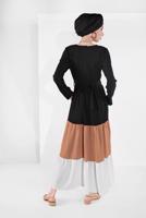 Tesettür giyim SİYAH RENKLİ BELİ KUŞAKLI ELBİSE 0851