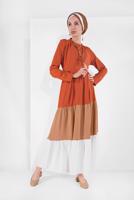 Vêtements hijab BRUN ROBE COLORÉE À VOLANTS 0851 