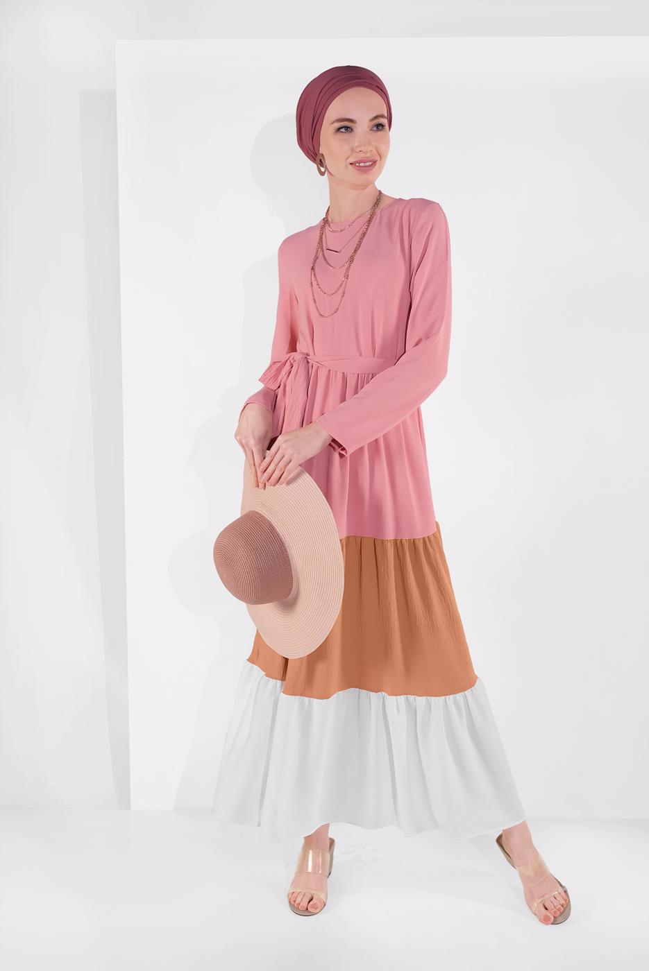 Vêtements hijab POUDRE ROBE COLORÉE À VOLANTS 0851 