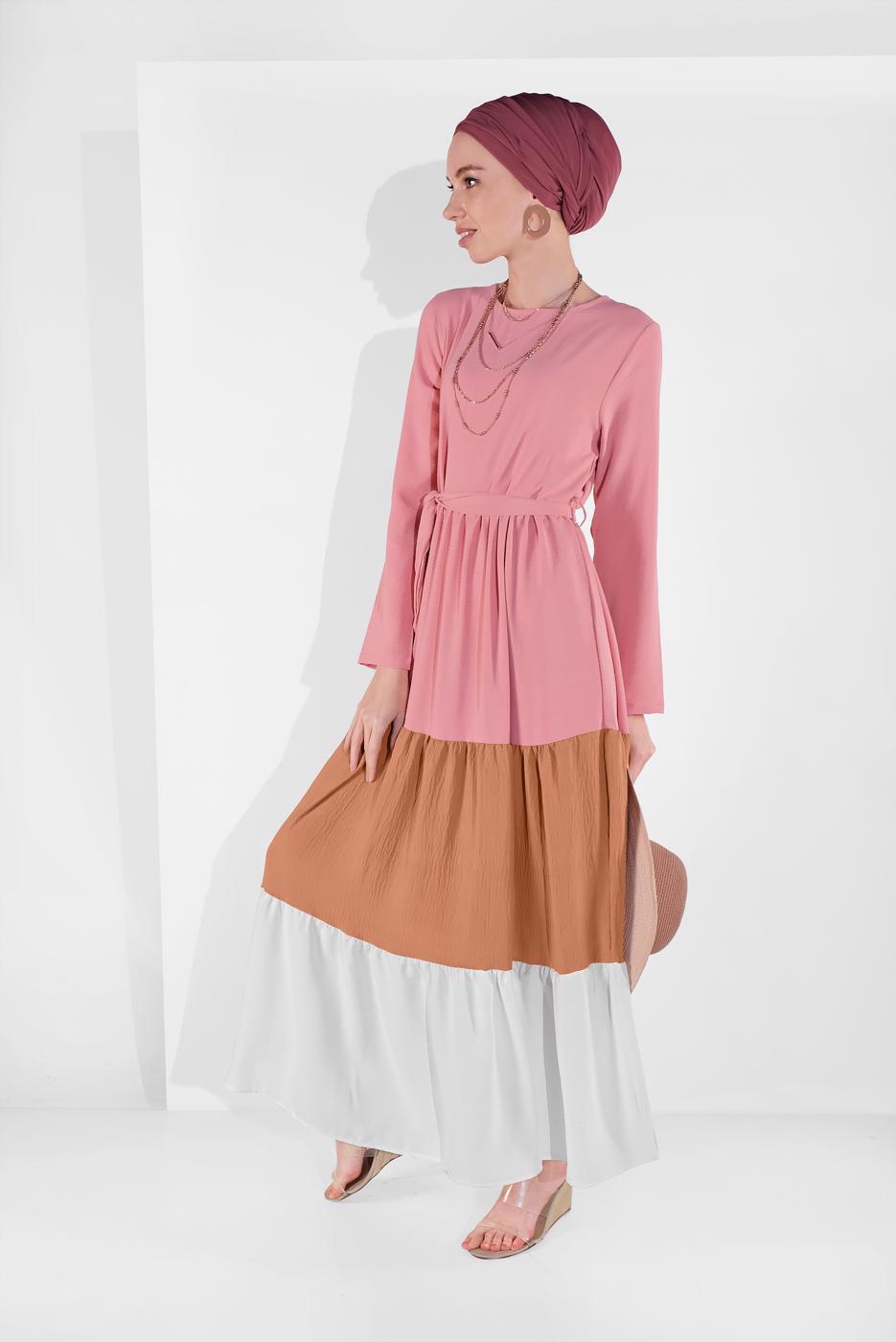 Vêtements hijab POUDRE ROBE COLORÉE À VOLANTS 0851 