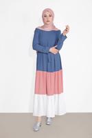 Vêtements hijab BLEU MARINE ROBE COLORÉE À VOLANTS 0851 