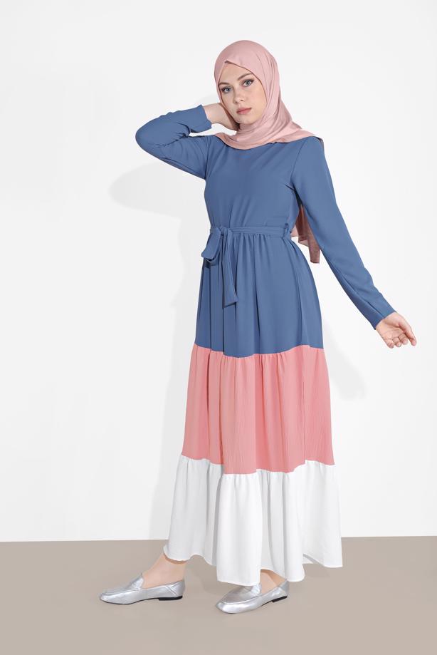 Vêtements hijab  COLORBLOCKED FLOUNCE DRESS 0851  - TRENDTESETTÜR
