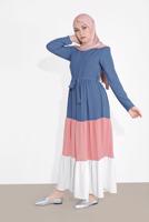 Vêtements hijab BLEU MARINE ROBE COLORÉE À VOLANTS 0851 