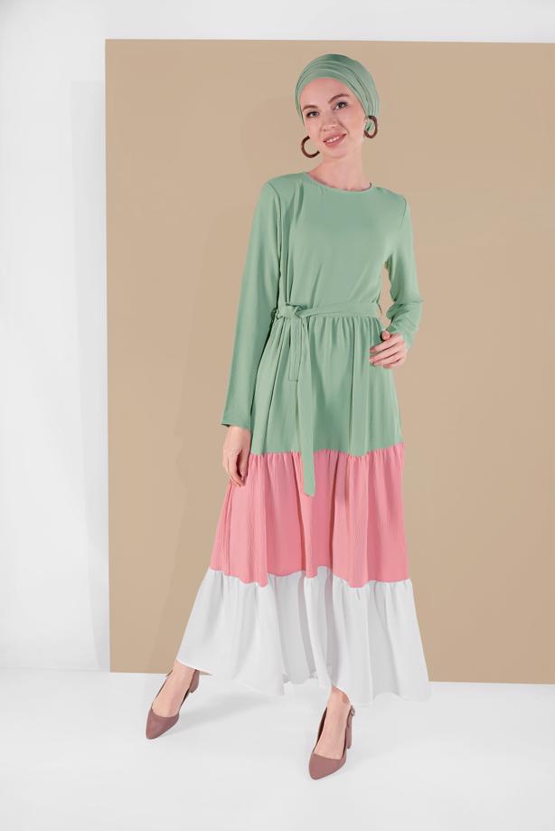 Vêtements hijab  COLORBLOCKED FLOUNCE DRESS 0851  - TRENDTESETTÜR