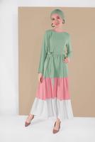 Vêtements hijab VERT ROBE COLORÉE À VOLANTS 0851 