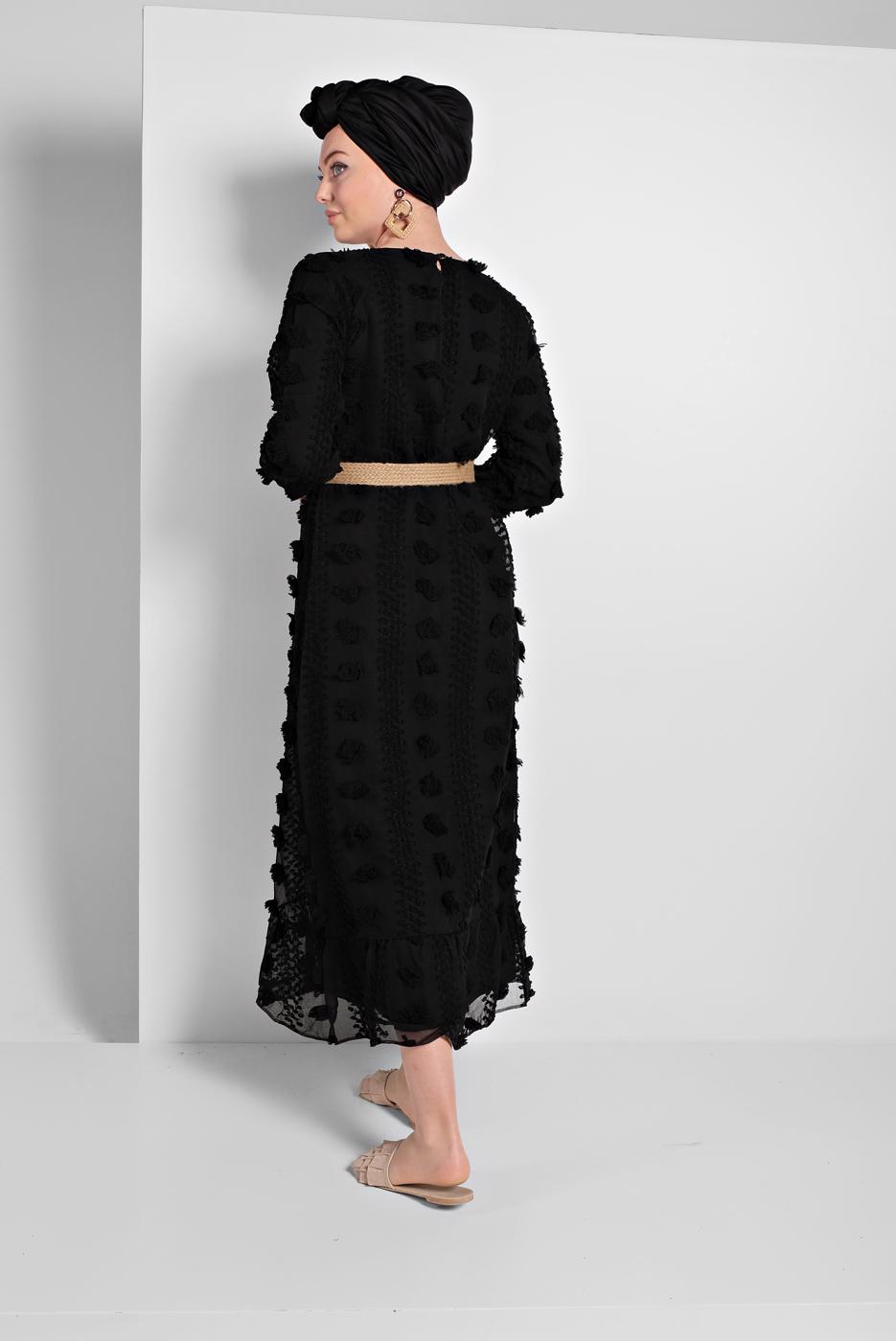 Tesettür giyim SİYAH PAMUKLU GÜNLÜK ELBİSE 1054