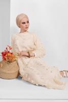 Tesettür giyim KREM PAMUKLU GÜNLÜK ELBİSE 1054