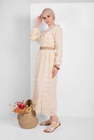 Tesettür giyim KREM PAMUKLU GÜNLÜK ELBİSE 1054