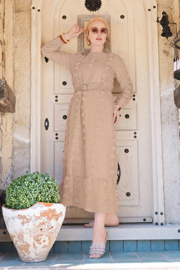 Hijab clothing  BELTED CASUAL COTTON DRESS 1054 - TRENDTESETTÜR