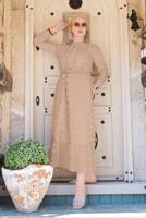 Tesettür giyim BEJ PAMUKLU GÜNLÜK ELBİSE 1054