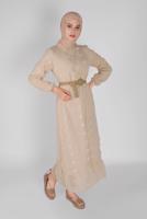 Tesettür giyim EKRU PAMUKLU GÜNLÜK ELBİSE 1054