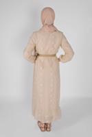 Tesettür giyim EKRU PAMUKLU GÜNLÜK ELBİSE 1054