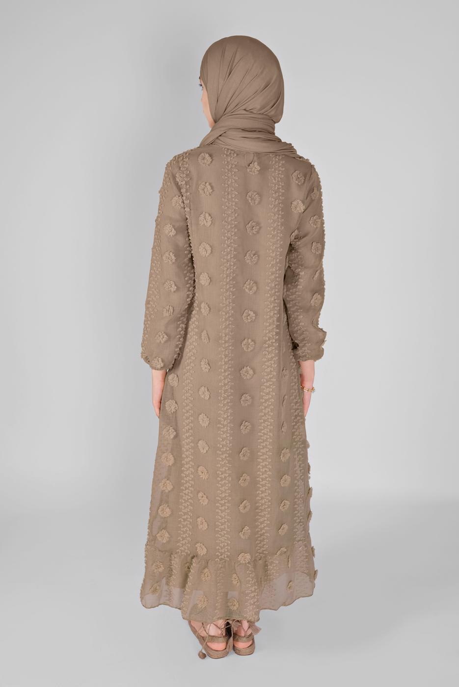 Tesettür giyim BEJ PAMUKLU GÜNLÜK ELBİSE 1054