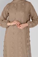 Tesettür giyim BEJ PAMUKLU GÜNLÜK ELBİSE 1054